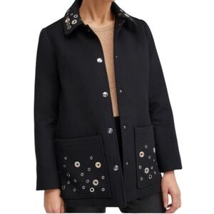 Chico’s Black Silver & Gold Embellished Wool Blend Car Coat Jacket Size 3 US 16